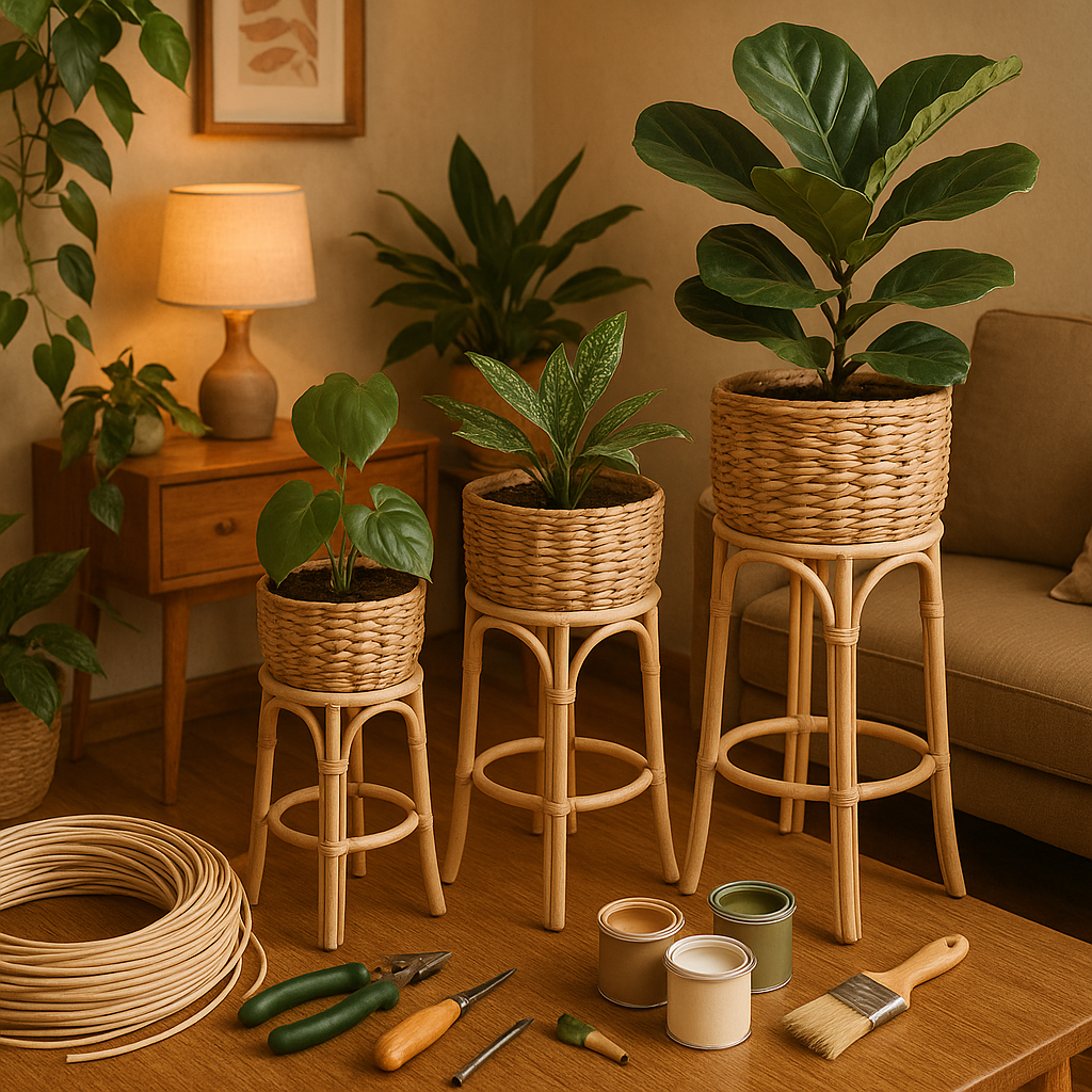 Создайте стильные DIY-подставки для растений из ротанга: простые идеи и пошаговая инструкция для уютного интерьера!