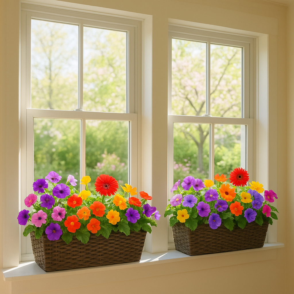 Весеннее обновление: как легко задекорировать окна цветами и красивыми кашпо из искусственного ротанга для уюта в доме
