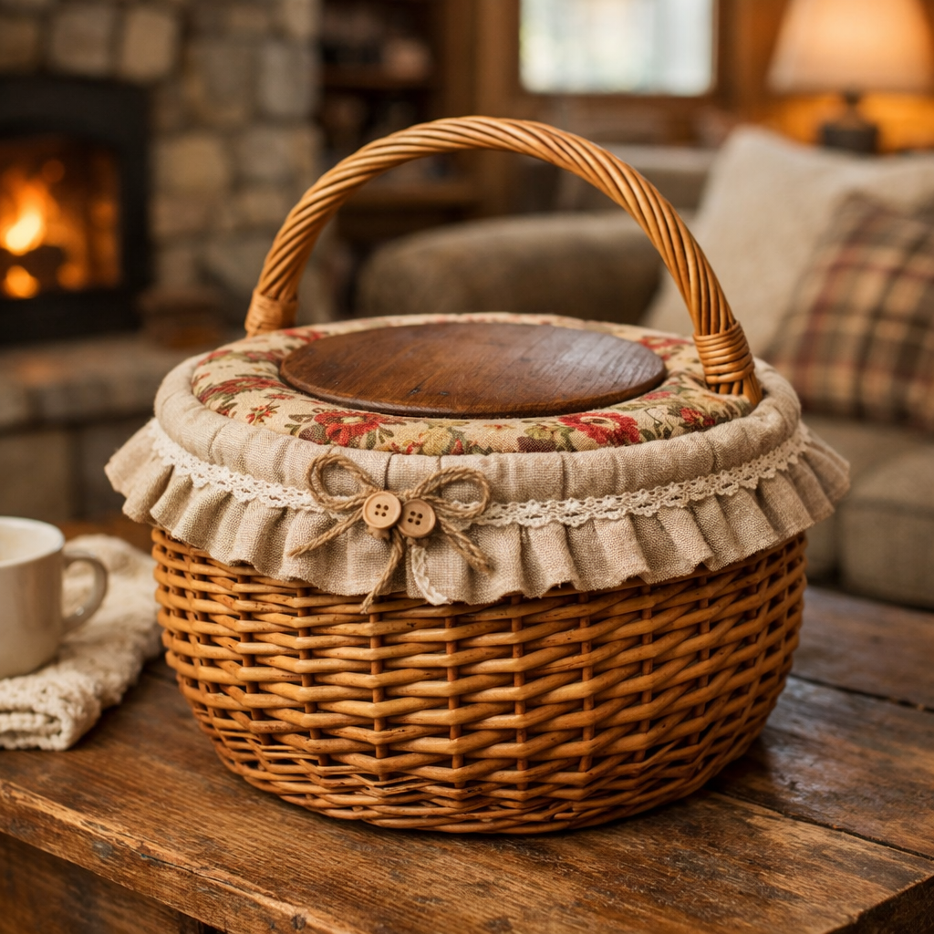 Плетеная корзина с самодельной крышкой для организации красивого хранения