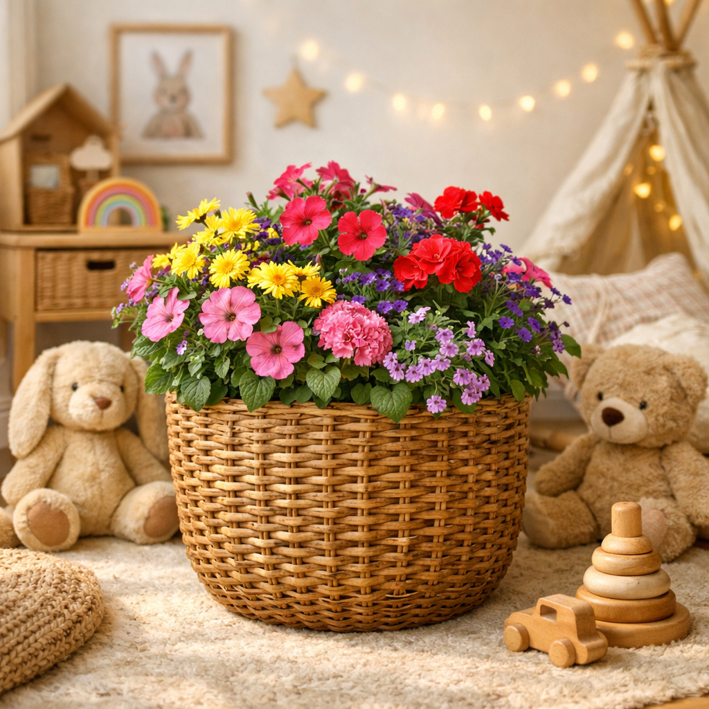 Кашпо плетеное из ротанга для цветов в детскую комнату идеи декора