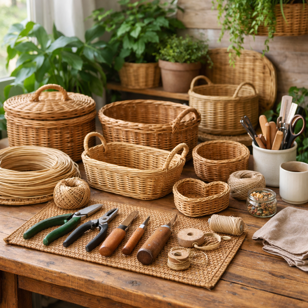 Организация рабочего места и инструментов для плетения из искусственного ротанга
