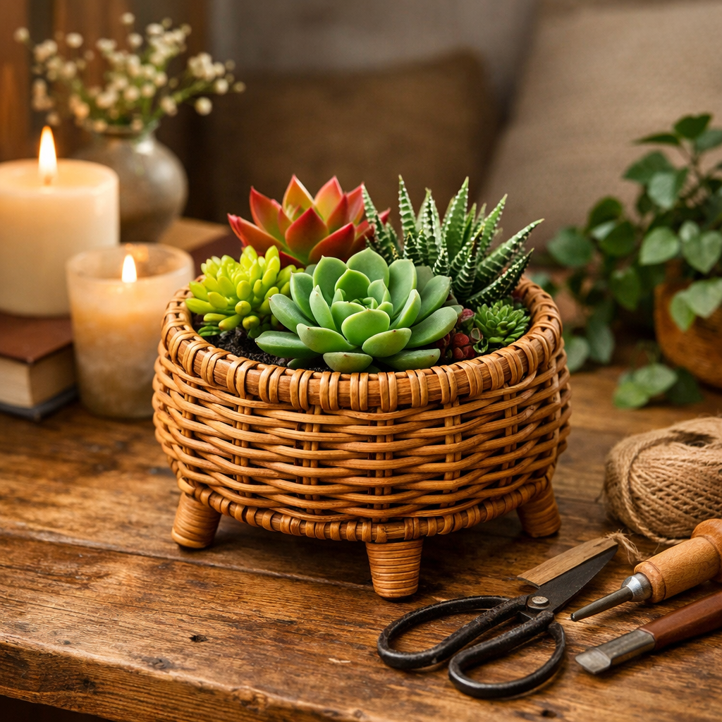 Создайте уют своими руками: 10 шагов к стильному мини-кашпо для суккулентов из ротанга
