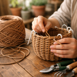 Процесс плетения кашпо из искусственного ротанга своими руками для новичков