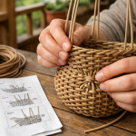 Плетение кашпо из ротанга для начинающих: пример ровной стойки без сужения в центре