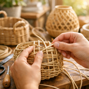 Процесс плетения изделия из искусственного ротанга своими руками