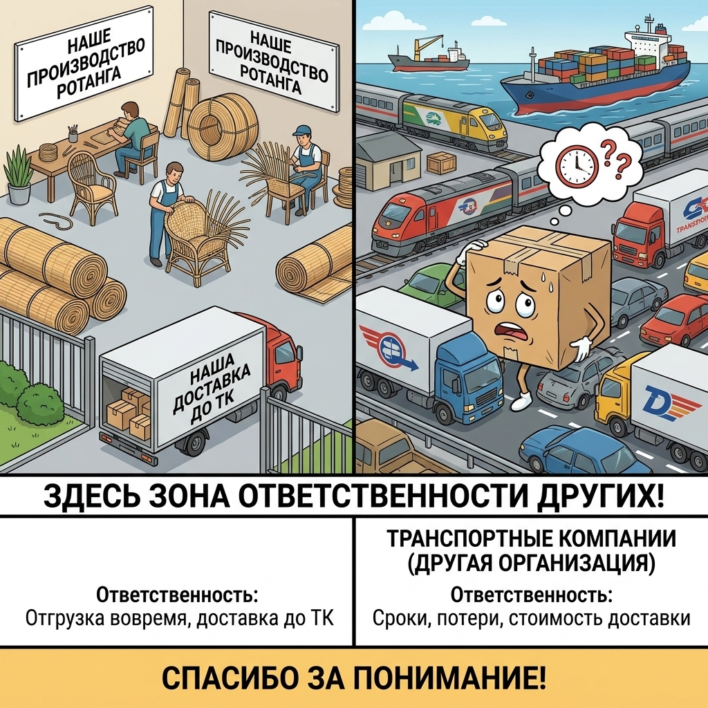 "Важное напоминание: Ответственность за доставку ротанга лежит на транспортных компаниях"